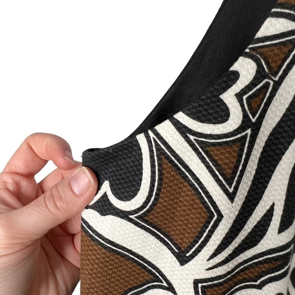 NWT WD.NY Brown Black Leaf Scroll Print Embellished Neckline Sheath Dress - Picture 10 of 15